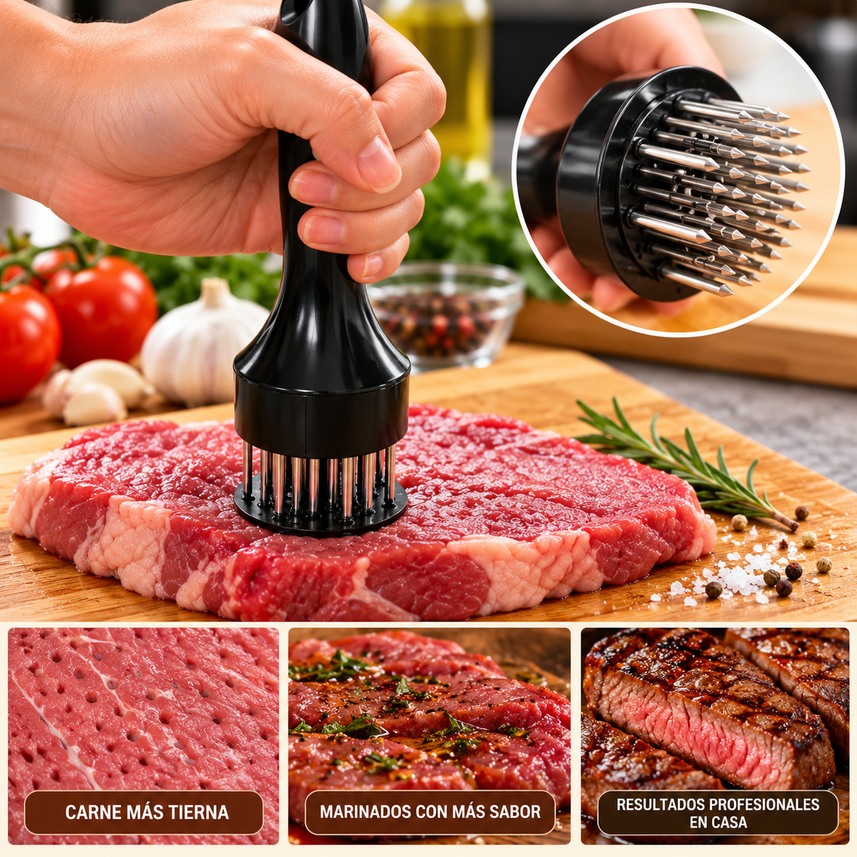 SoftGrill x2 – Ablandador de Carne de Acero Inoxidable con 24 Agujas